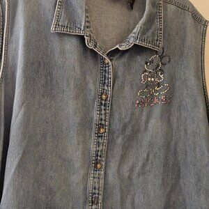 Disney Unlimited Theme Park cotton blue button-up Novelty Mickey Mouse top 26